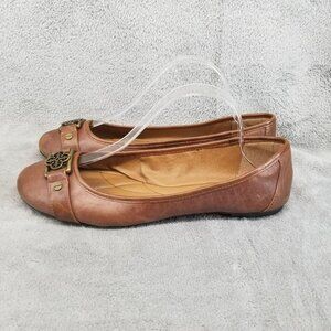 Isola Shoes Womens 10 Brown Leather Brass Strap Cushion Ballet Flat *Read*